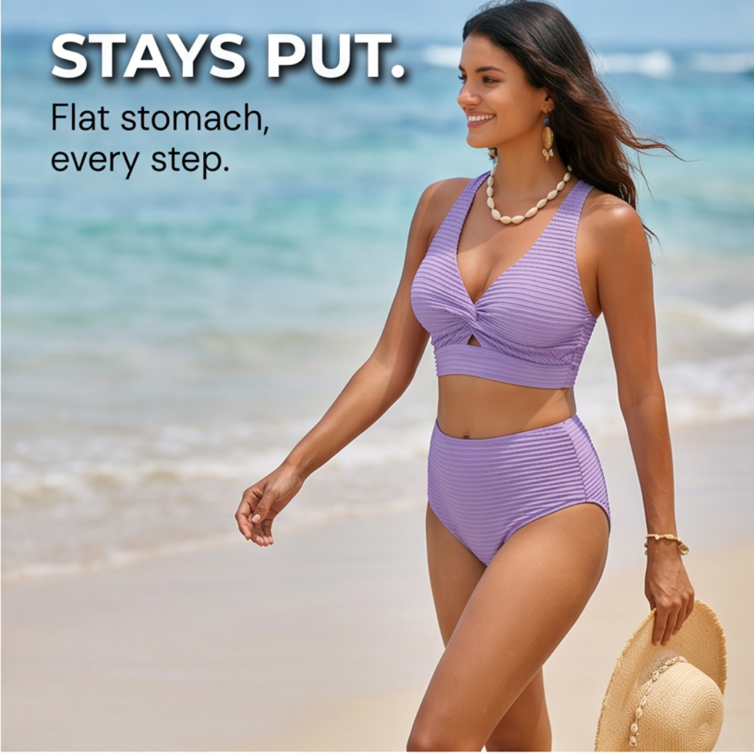 Vimara | Women's High Waist Ribbed Bikini Set - Lilac - Image 7