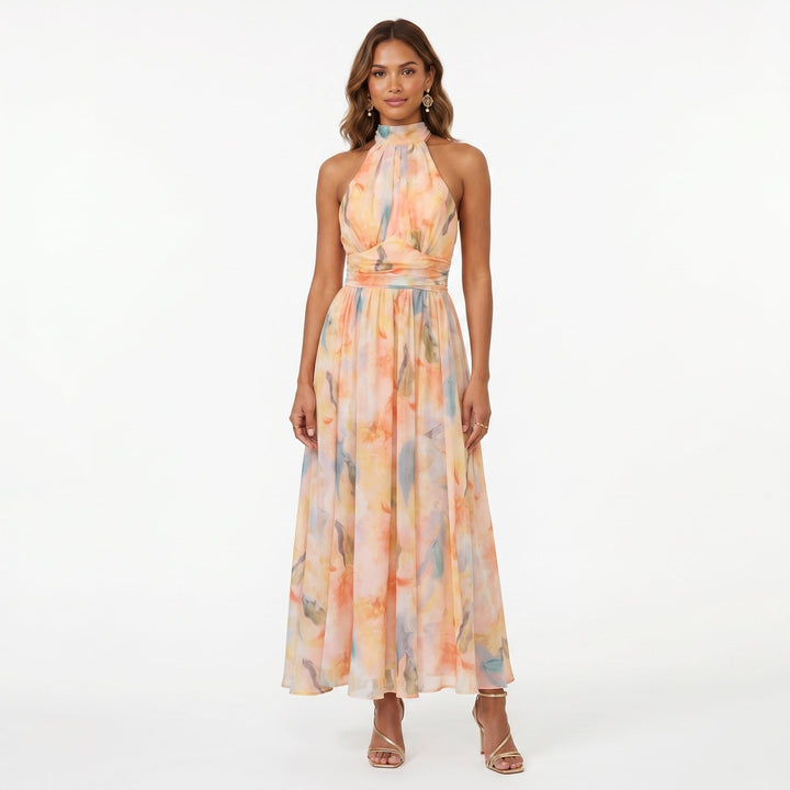 Vimelle | Women's Floral Maxi Dress Halter Neck - Image 1