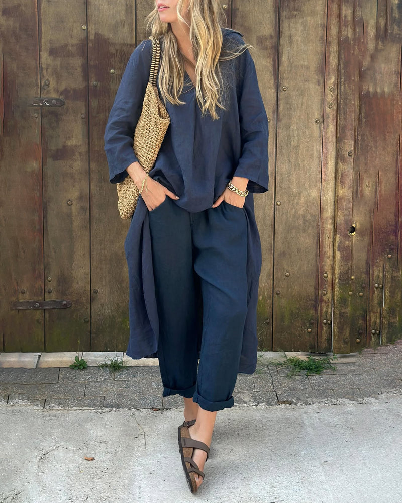 Vimosa | Women's Relaxed Linen Co-ord Set - Navy - Image 1