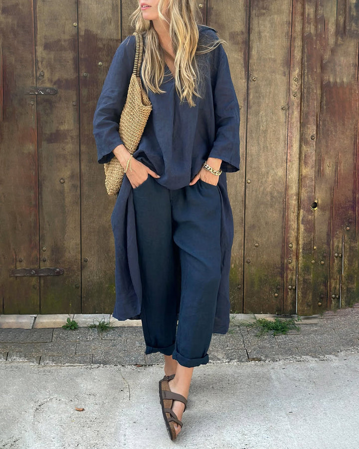 Vimosa | Women's Relaxed Linen Co-ord Set - Navy - Image 1