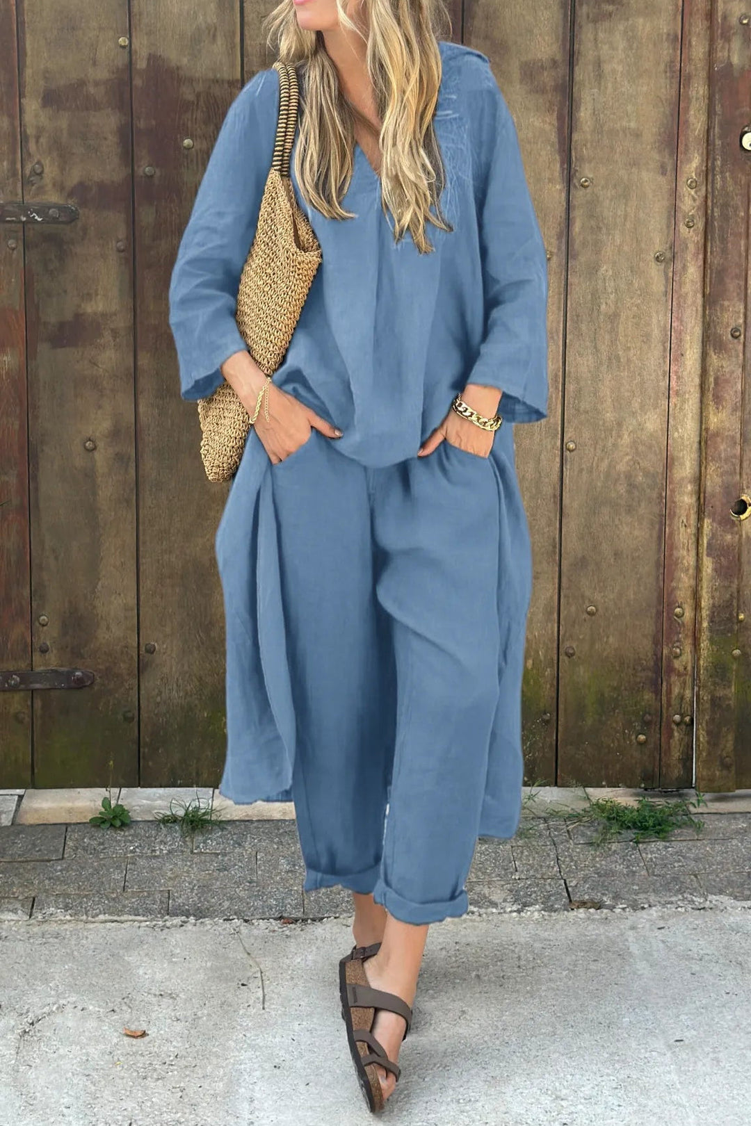 Vimosa | Women's Relaxed Linen Co-ord Set - Navy - Image 2