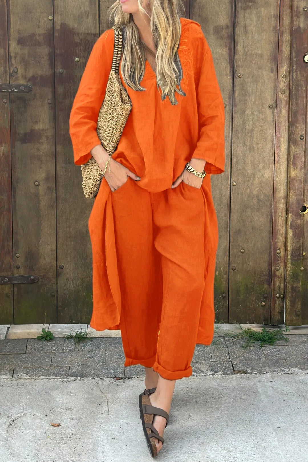 Vimosa | Women's Relaxed Linen Co-ord Set - Navy - Image 4