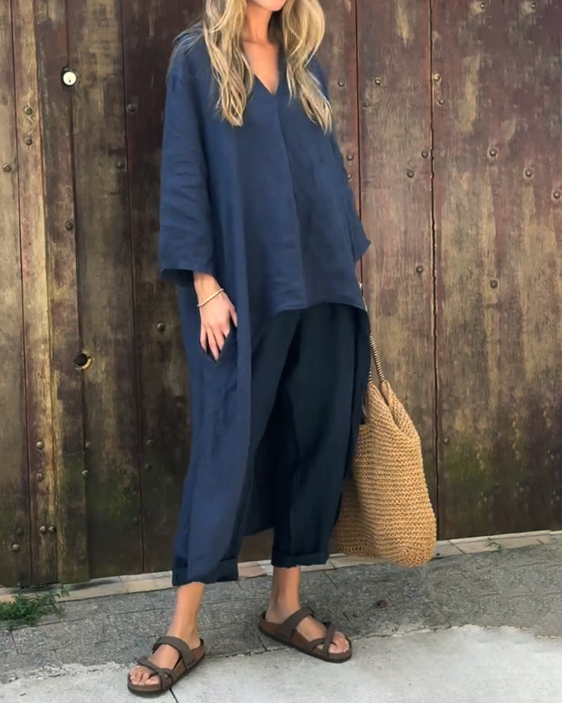 Vimosa | Women's Relaxed Linen Co-ord Set - Navy - Image 5