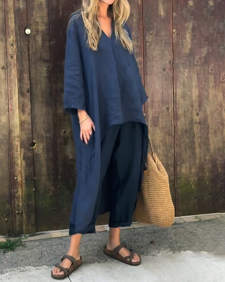 Vimosa | Women's Relaxed Linen Co-ord Set - Navy - Image 5