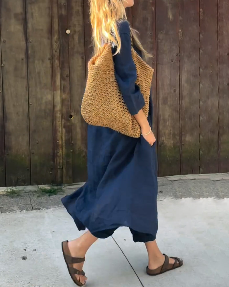 Vimosa | Women's Relaxed Linen Co-ord Set - Navy - Image 6
