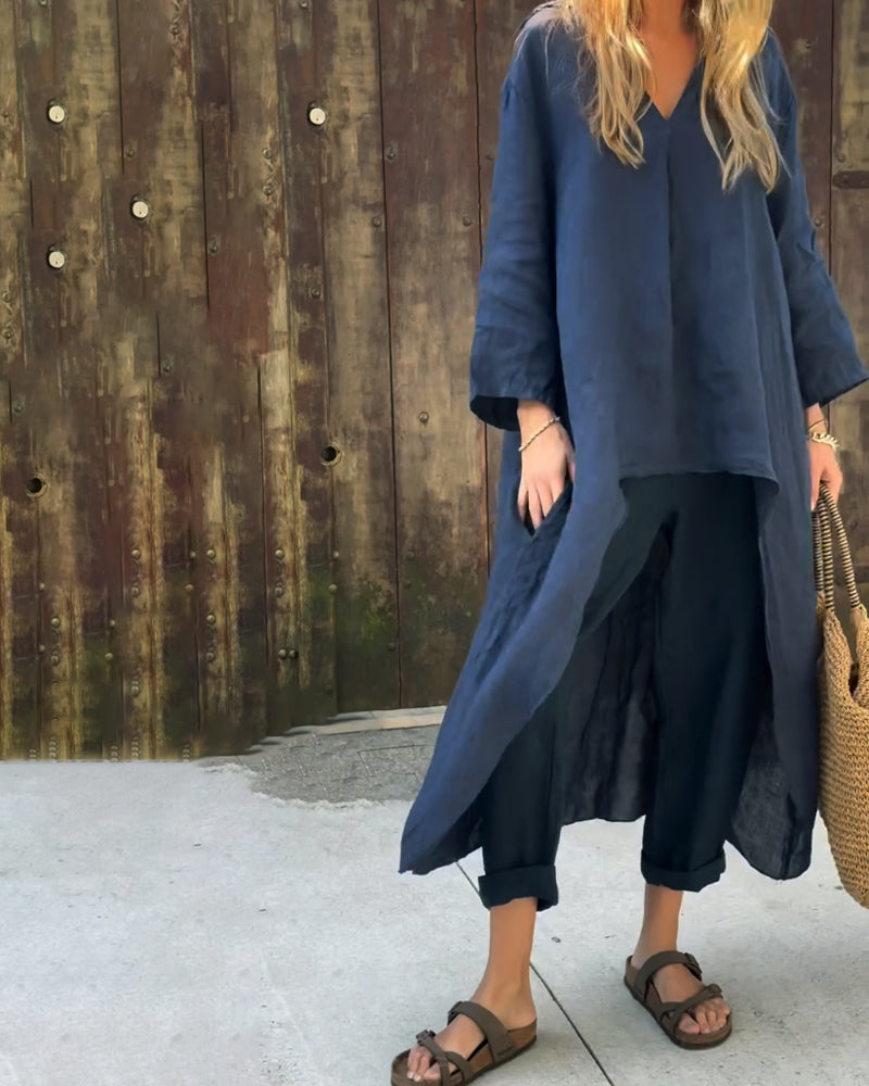 Vimosa | Women's Relaxed Linen Co-ord Set - Navy - Image 7