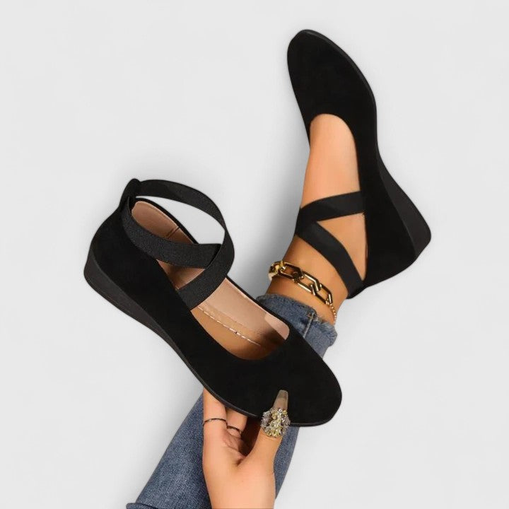 Vivienne | Women's Cross Strap Mary Jane Flat Shoes - Black - Image 1