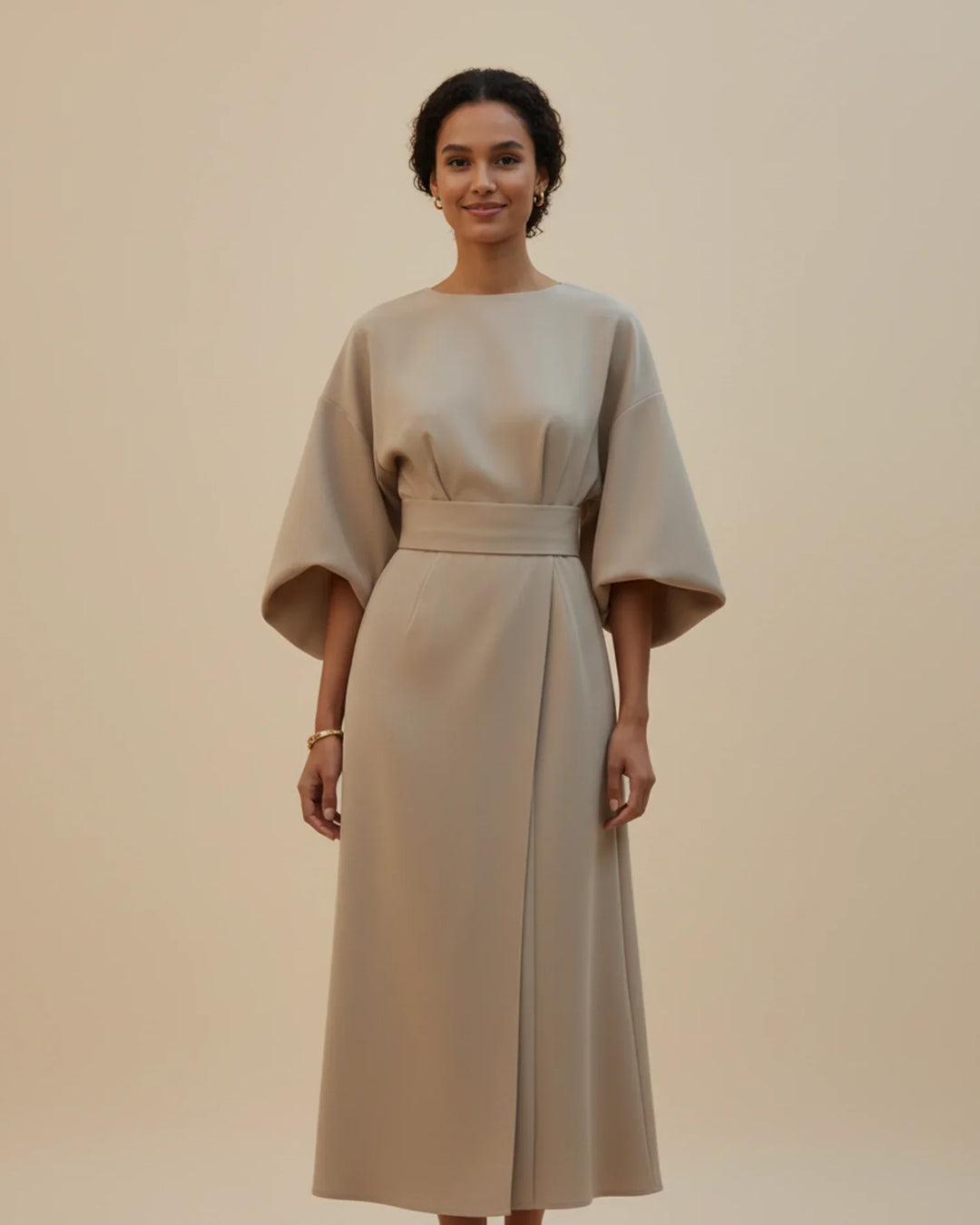 Vordaine | Women's Midi Dress Wide Sleeve Belted - Black - Image 10