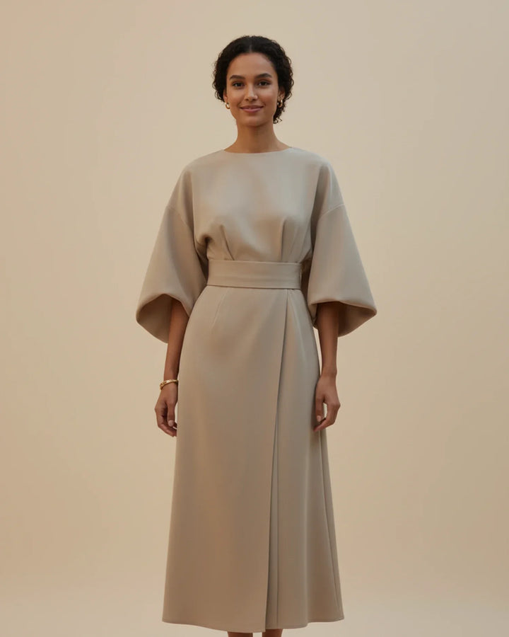 Vordaine | Women's Midi Dress Wide Sleeve Belted - Black - Image 10