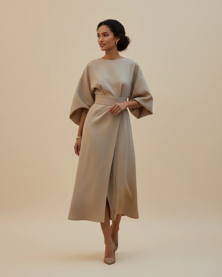 Vordaine | Women's Midi Dress Wide Sleeve Belted - Black - Image 12