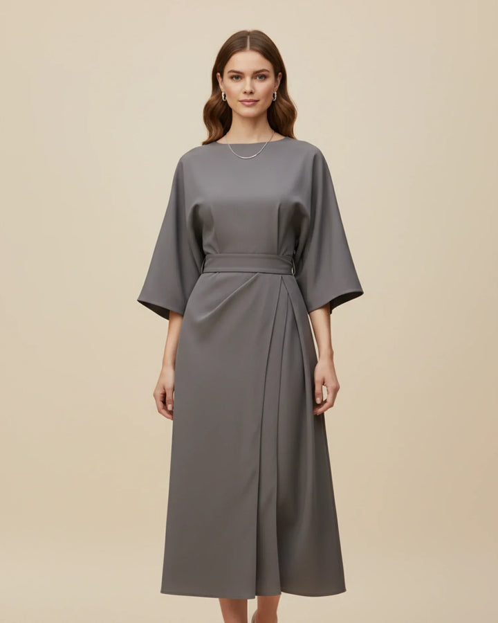 Vordaine | Women's Midi Dress Wide Sleeve Belted - Black - Image 13