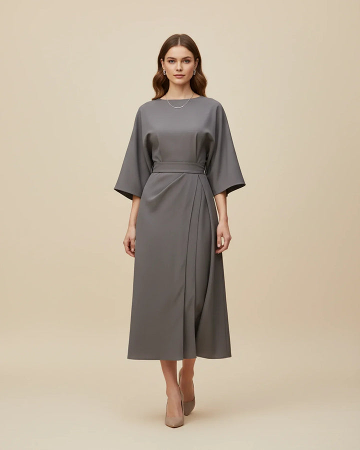 Vordaine | Women's Midi Dress Wide Sleeve Belted - Black - Image 15