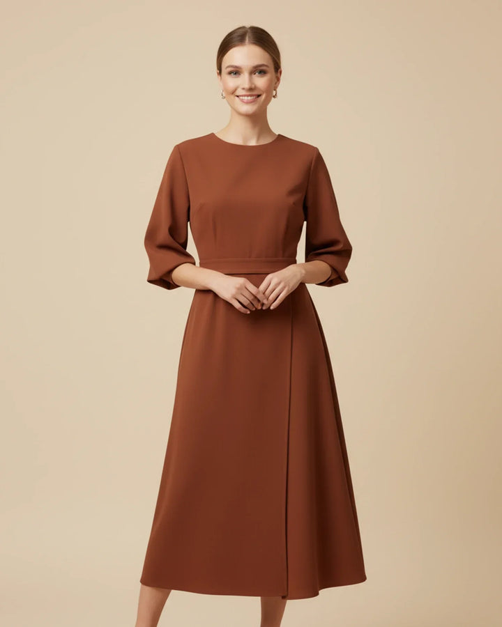 Vordaine | Women's Midi Dress Wide Sleeve Belted - Black - Image 16