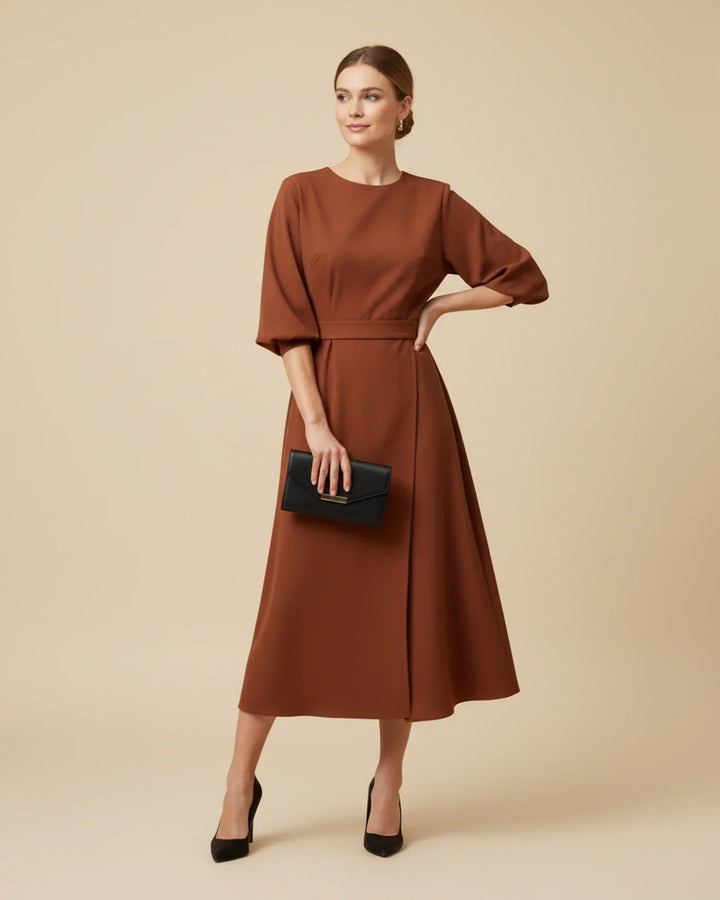 Vordaine | Women's Midi Dress Wide Sleeve Belted - Black - Image 18