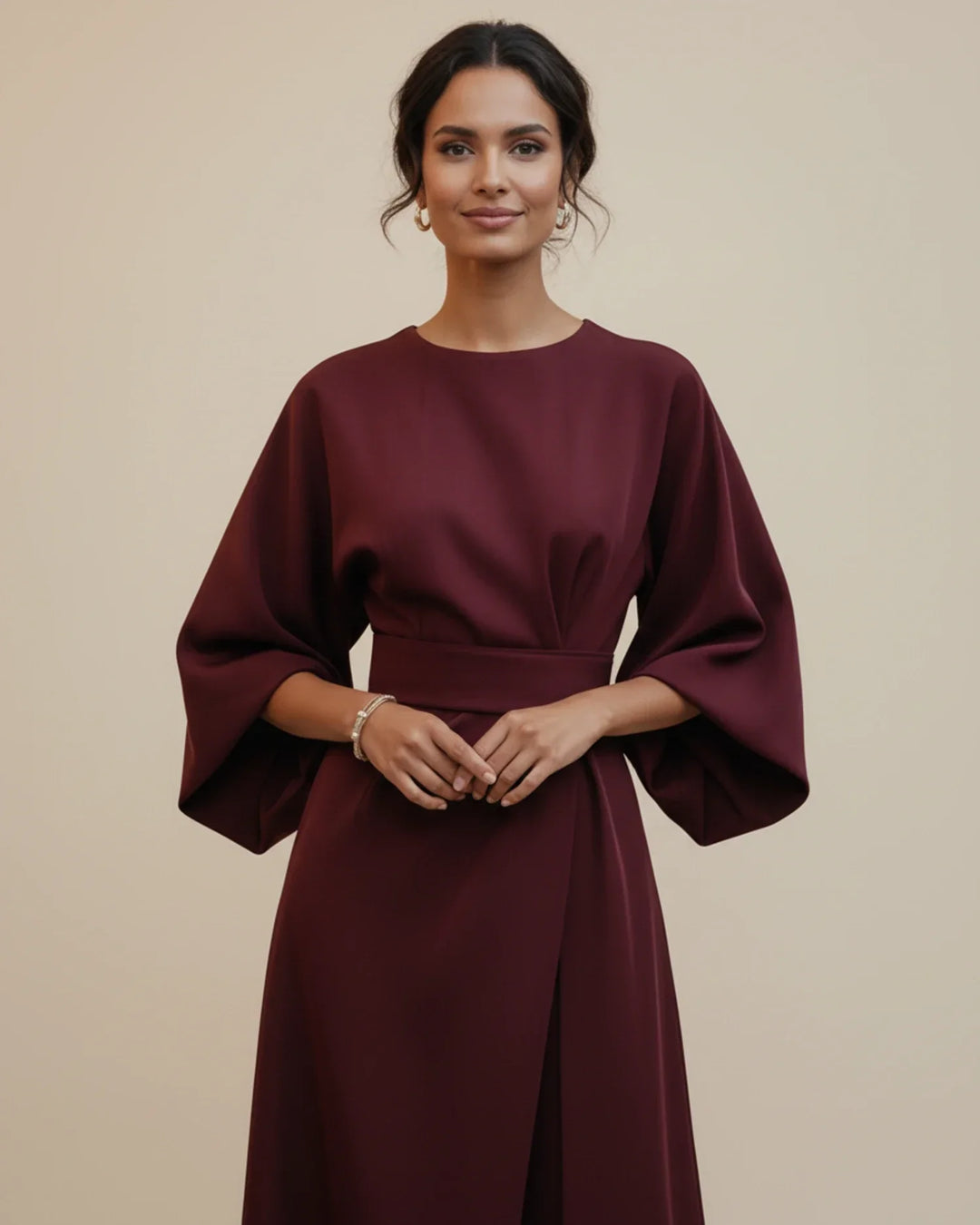 Vordaine | Women's Midi Dress Wide Sleeve Belted - Black - Image 20