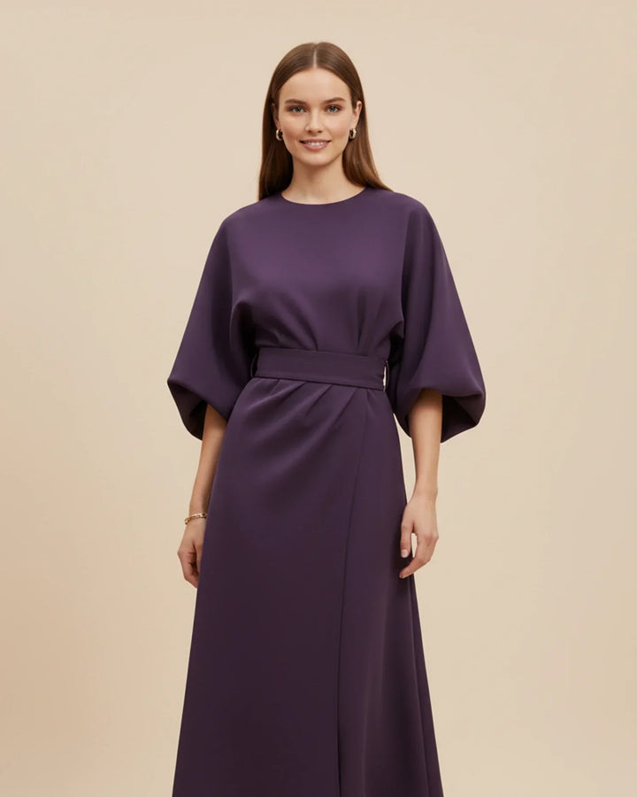 Vordaine | Women's Midi Dress Wide Sleeve Belted - Black - Image 4