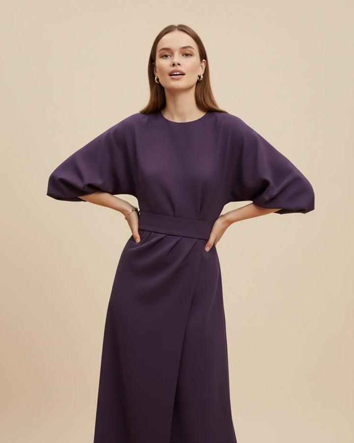 Vordaine | Women's Midi Dress Wide Sleeve Belted - Black - Image 5