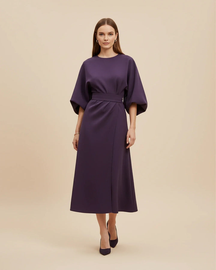 Vordaine | Women's Midi Dress Wide Sleeve Belted - Black - Image 6