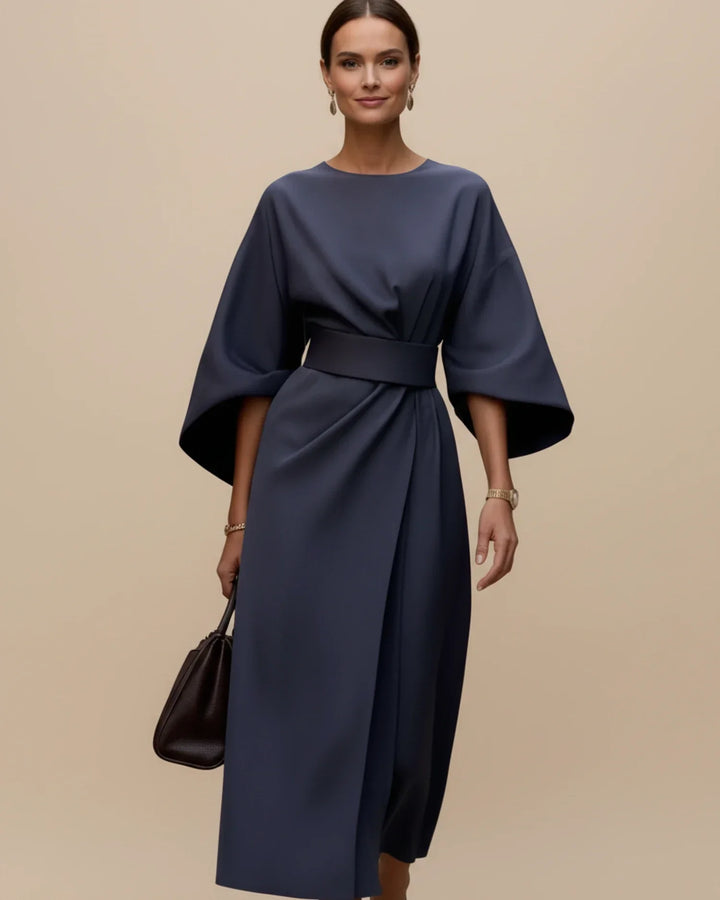 Vordaine | Women's Midi Dress Wide Sleeve Belted - Black - Image 7