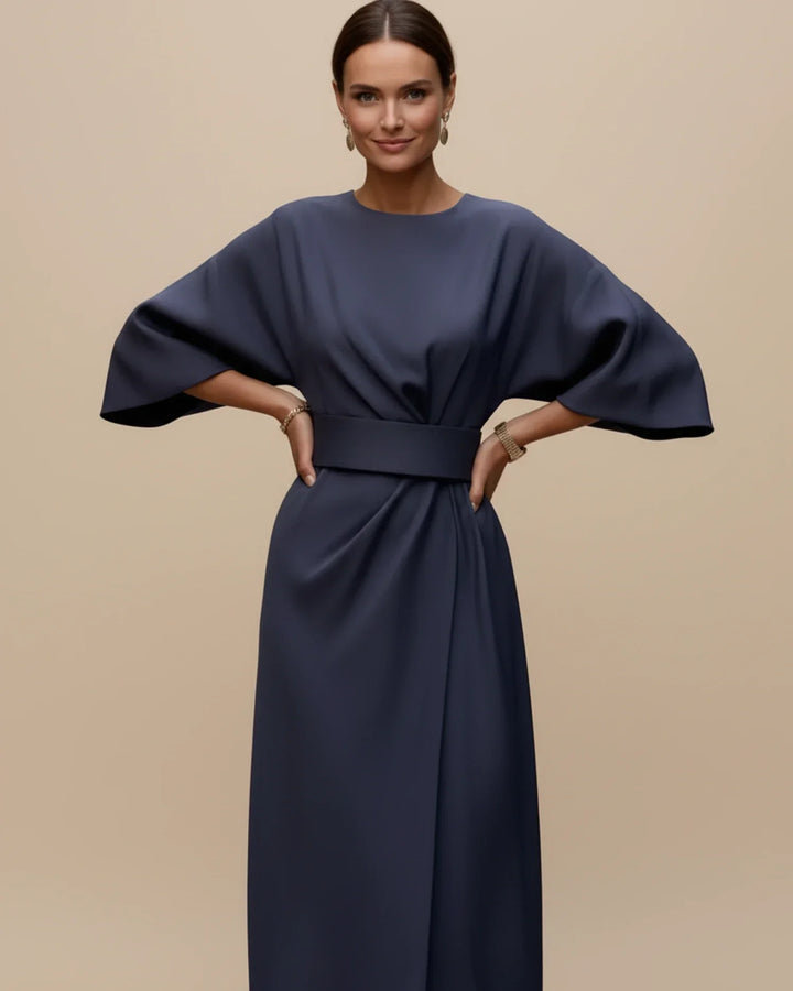Vordaine | Women's Midi Dress Wide Sleeve Belted - Black - Image 8