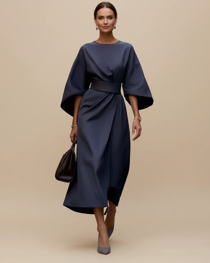 Vordaine | Women's Midi Dress Wide Sleeve Belted - Black - Image 9
