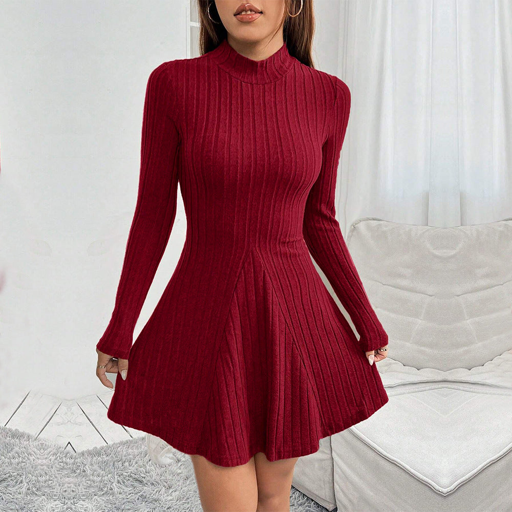 Vordaine | Women's Ribbed Knit Mini Dress - Burgundy - Image 2