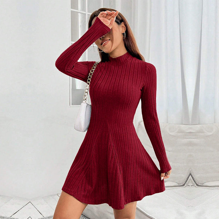 Vordaine | Women's Ribbed Knit Mini Dress - Burgundy - Image 4