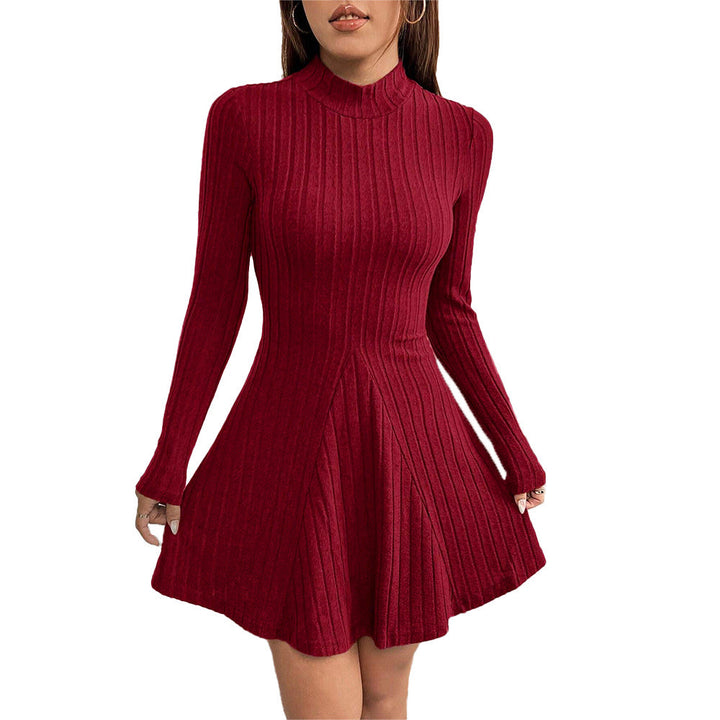 Vordaine | Women's Ribbed Knit Mini Dress - Burgundy - Image 6