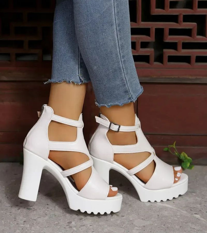 Vordelle | Women's Strappy Platform Block Heel Sandals - Black - Image 4