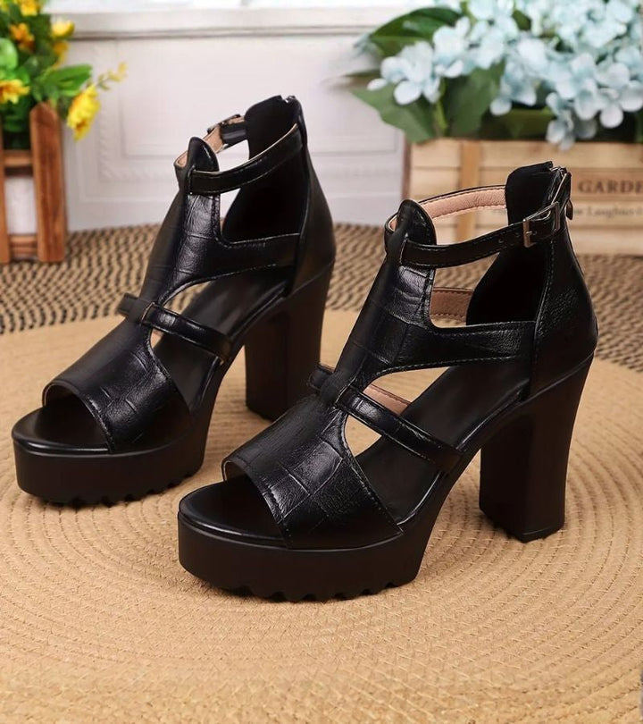 Vordelle | Women's Strappy Platform Block Heel Sandals - Black - Image 5