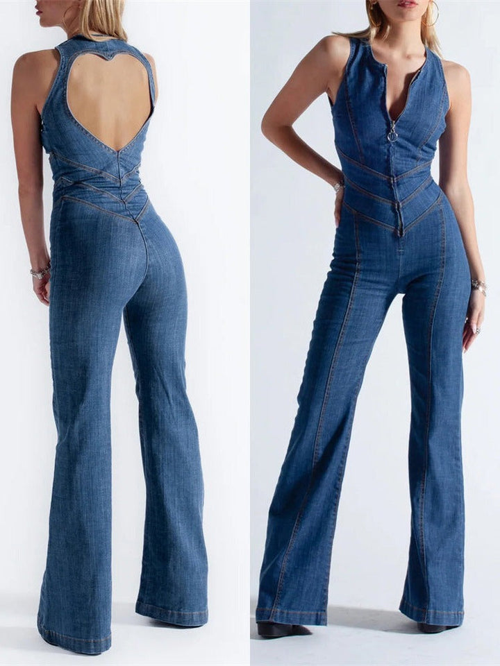 Vordwyn | Women's Denim Jumpsuit Flare Leg - Blue - Image 1