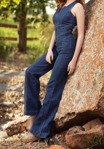 Vordwyn | Women's Denim Jumpsuit Flare Leg - Blue - Image 4