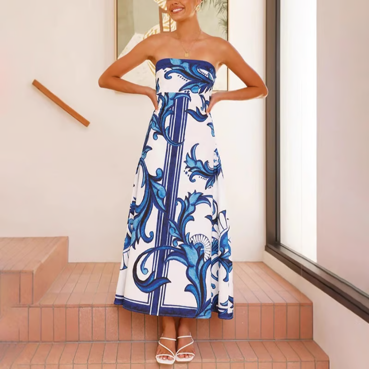 Vorianne | Women's Strapless Printed Maxi Dress - Blue - Image 4