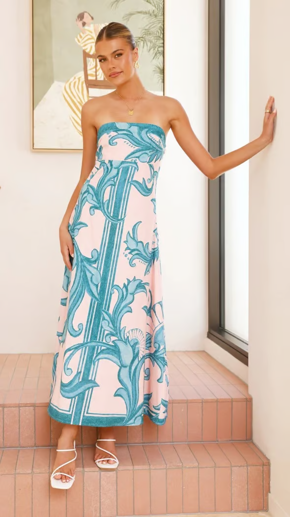 Vorianne | Women's Strapless Printed Maxi Dress - Blue - Image 5