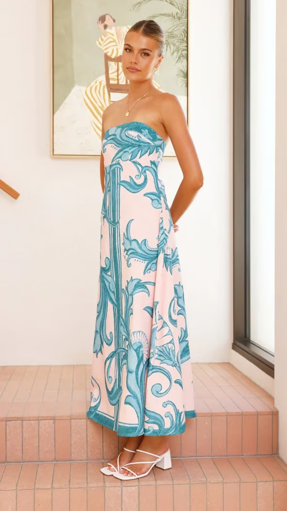 Vorianne | Women's Strapless Printed Maxi Dress - Blue - Image 6