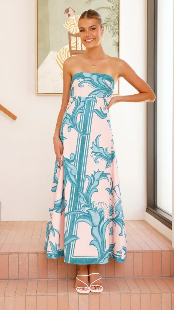 Vorianne | Women's Strapless Printed Maxi Dress - Blue - Image 7
