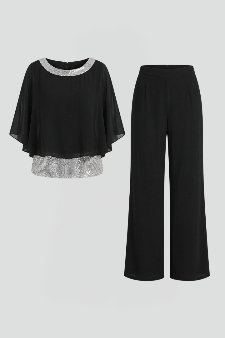 Vornaith | Women's Two Piece Set Wide Leg Trousers - Black - Image 2