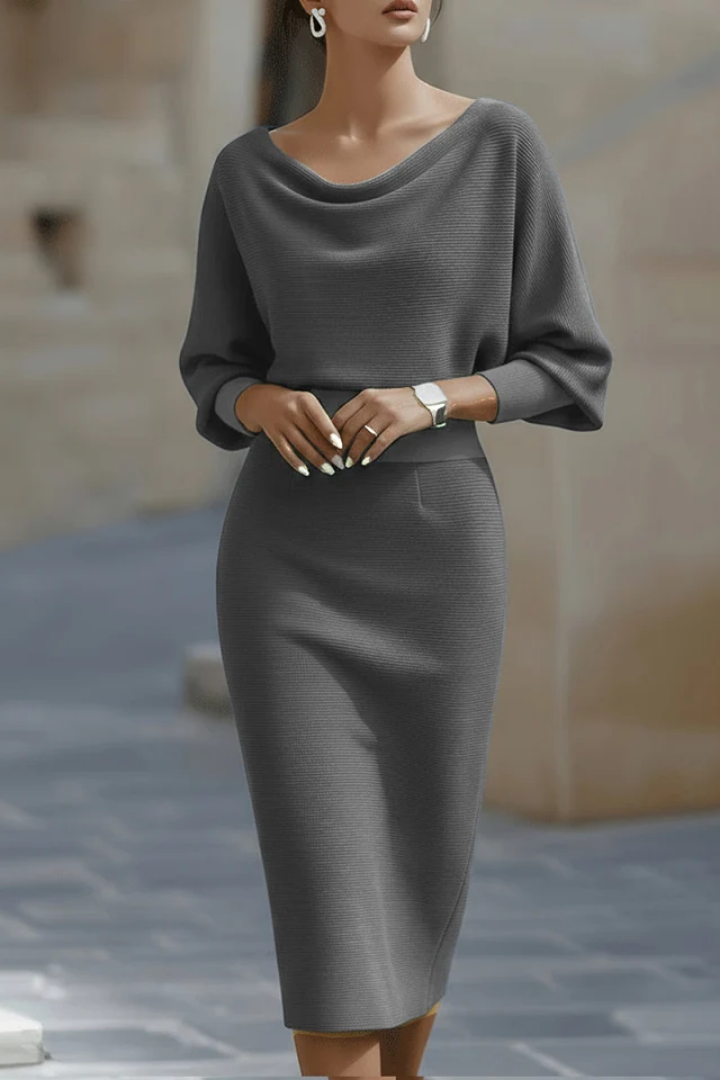 Vornasha | Women's Cowl Neck Batwing Midi Dress - Navy - Image 4