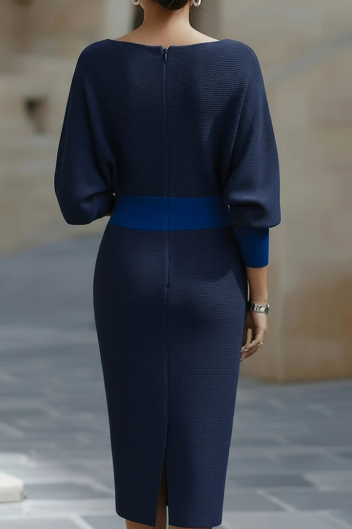 Vornasha | Women's Cowl Neck Batwing Midi Dress - Navy - Image 6