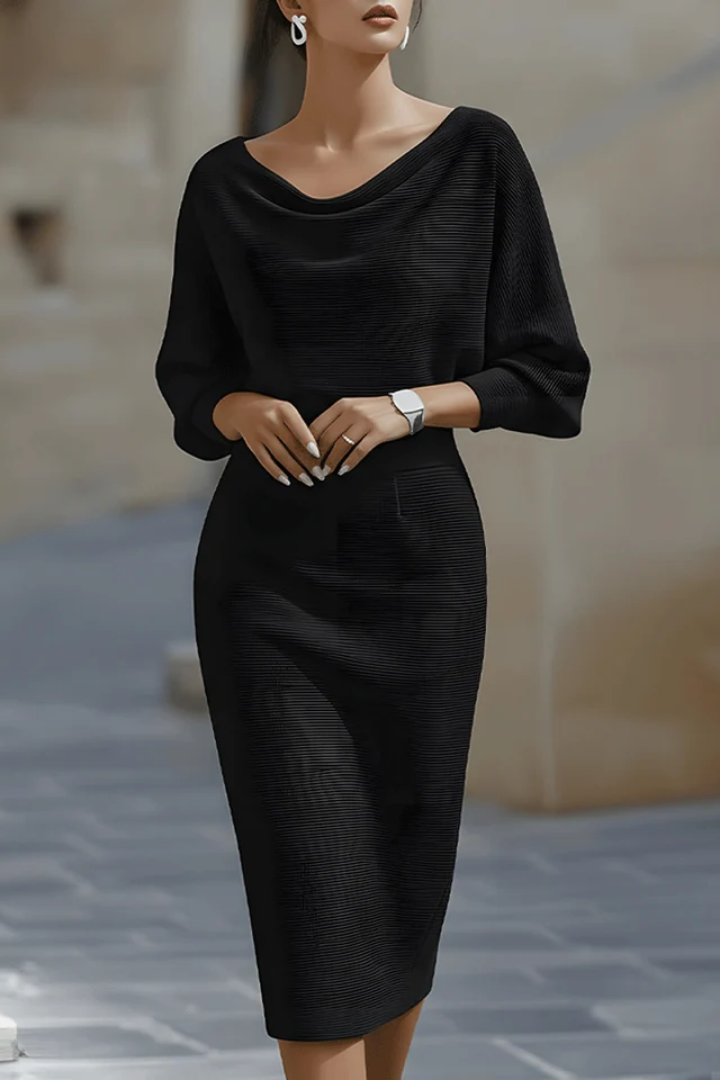 Vornasha | Women's Cowl Neck Batwing Midi Dress - Navy - Image 9