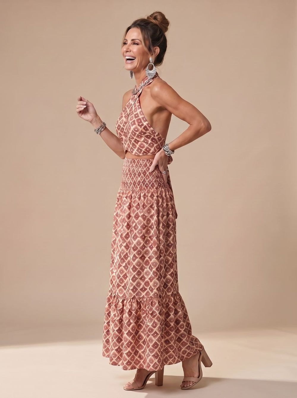 Vornaya | Women's Halter Neck Geometric Print Maxi Dress - Image 2