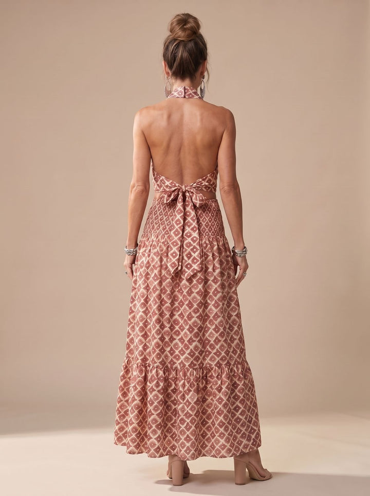 Vornaya | Women's Halter Neck Geometric Print Maxi Dress - Image 4