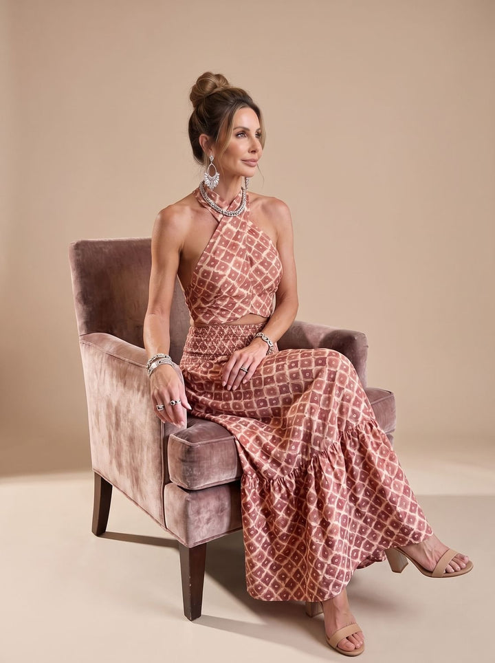 Vornaya | Women's Halter Neck Geometric Print Maxi Dress - Image 5