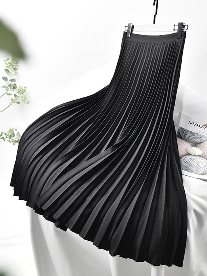 Vornelle | Women's High-Waist Pleated Midi Skirt - Beige - Image 2