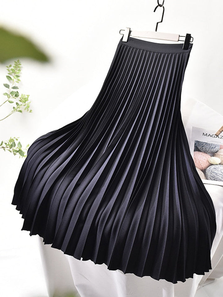 Vornelle | Women's High-Waist Pleated Midi Skirt - Beige - Image 3