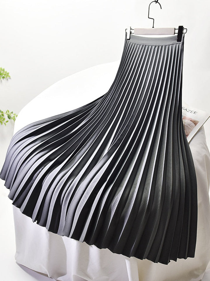 Vornelle | Women's High-Waist Pleated Midi Skirt - Beige - Image 4