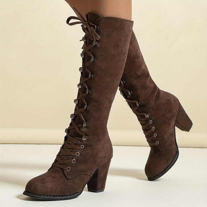 Vornelle | Women's Knee High Lace-Up Slouch Boots - Black - Image 11