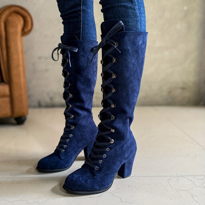 Vornelle | Women's Knee High Lace-Up Slouch Boots - Black - Image 5