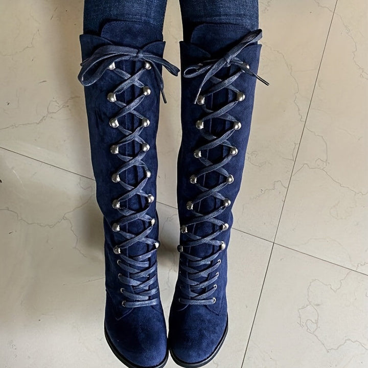 Vornelle | Women's Knee High Lace-Up Slouch Boots - Black - Image 7