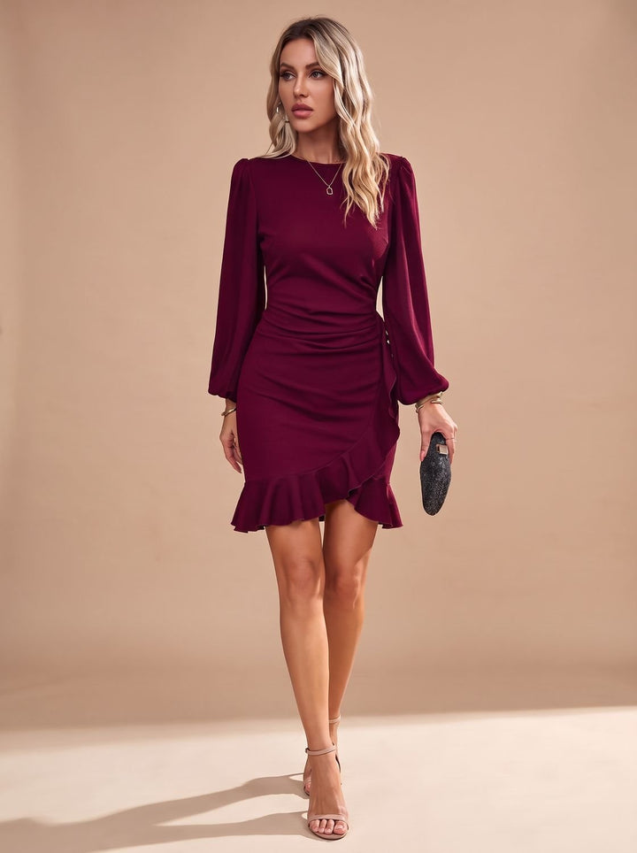 Vornelle | Women's Long Sleeve Ruffle Hem Mini Dress - Image 6
